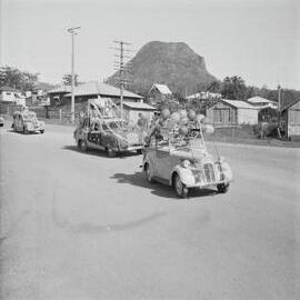 Decorated vehicles, Coronation Day parade, Pomona, 2 June 1953