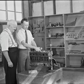 Interior, Page Motors shop, Factory Street, Pomona, 1950