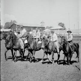 Equestrian demonstration, Noosa Show, Pomona Showgrounds, Pomona, 1952