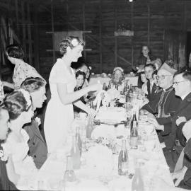Cake cutting, Roman Catholic Debutante Ball, Majestic Theatre, Pomona, 1955