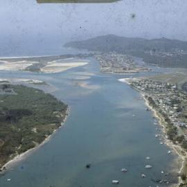Aerial view Noosa River mouth, Noosaville, Noosa Sound and Noosa Heads, ca 1980s