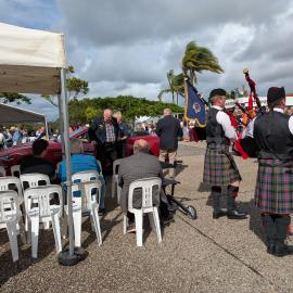Veterans and Noosa & District Pipe Band, ANZAC Day parade, Tewantin, 25 April 2026