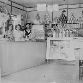 Staff and interior, Ely's Store, Gympie Terrace, Noosaville, 1948