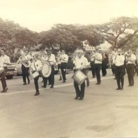 ANZAC Day march, Noosa District Band, Poinciana Avenue, Tewantin, 25 April 1968
