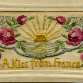 'A Kiss from France,' Embroided Postcard, Noosa's War Front Exhibition, Noosaville Library, Noosaville, 20 November 2015