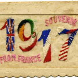 'Souvenir From France 1917,' Embroided Postcard, Noosa's War Front Exhibition, Noosaville Library, Noosaville, 20 November 2015