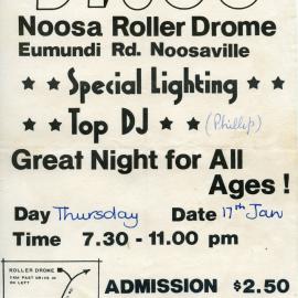 Poster, Disco, Noosa Rollerdrome, Eumundi Road, Noosaville, 17 January
