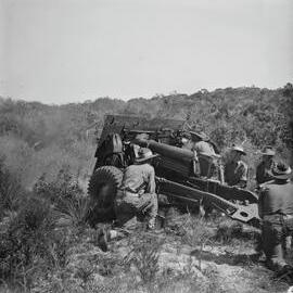 Artillery unit, military exercises, Sunshine Beach region, 1951