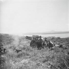 Artillery unit, military exercises, Sunshine Beach region, 1951
