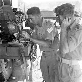 Communication tent, military exercises, Sunshine Beach region, 1951
