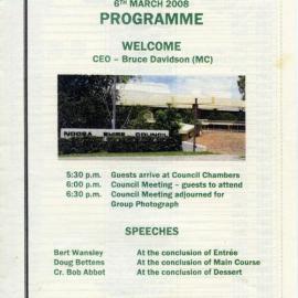 Program, Commemorative Dinner, Noosa Council, Tewantin, 6 March 2008