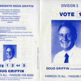 Doug Griffin, How-to-Vote Card, local government election, Noosa Council, Tewantin, 1994 