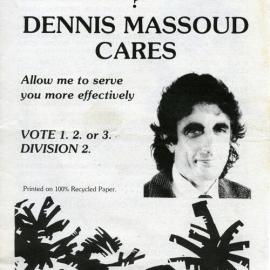 Dennis Massoud, How-to-Vote Card, local government election, Noosa Council, Tewantin, March 1991