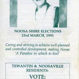 Olive Macklin, How-to-Vote Card, local government election, Noosa Council, Tewantin, 23 March 1991