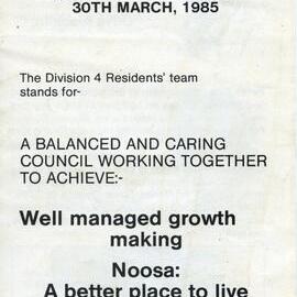 Olive Macklin, How-to-Vote Card, local government election, Noosa Council, Tewantin, 30 March 1985