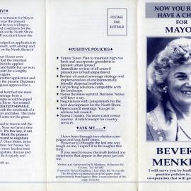 Beverly Menkens, How-to-Vote Card, local government election, Noosa Council, Tewantin, 15 March 1997