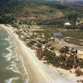Aerial view Noosa Heads Main Beach and Hastings Street, Noosa Heads, 1970s