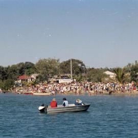 Crowds, Waterskiing display, Festival of Water, Lions Park, Noosaville, 2 September 1979