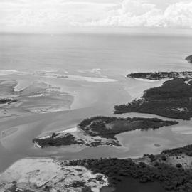 Aerial view Noosa River mouth, looking east, Noosa Heads, August 1972 