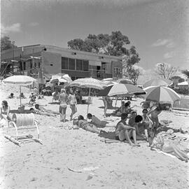 Beachgoers, Noosa Main Beach, Noosa Heads, ca 1970-72 