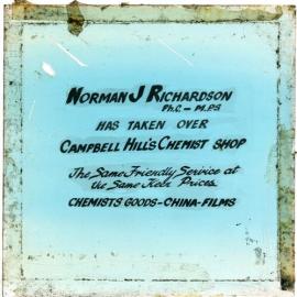 N. J. Richardson Chemist, Theatre Advertisement, ca 1950s