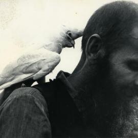 Man and galah, Kin Kin Festival, Kin Kin, 1980s