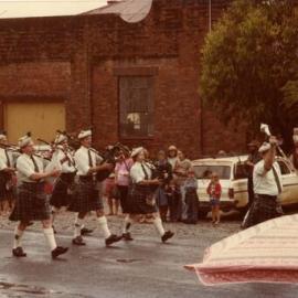 Pipe Band, parade, Main Street, Kin Kin, ca 1980s