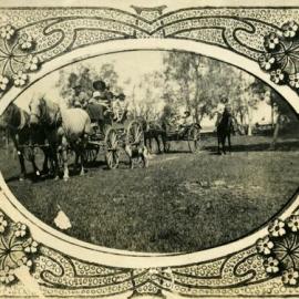 Families in horse and buggy's, Lake Cootharaba, ca 1920