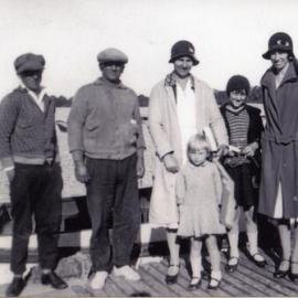 Howard and Jack Parkyn, Pansy and Ailsa Cardell, Edna Parkyn and Eva Grant (school teacher), Tewantin, ca 1930s