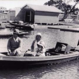 Boating party in front of Parkyn's boat yard, Tewantin, ca 1930s