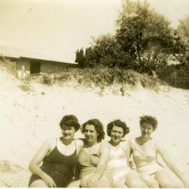 Emma Freeman (3rd left) and Friends, Noosa Main Beach, Noosa Heads, September 1950