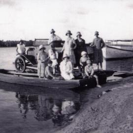 Car on dinghies to cross Noosa River to North Shore, 1930s