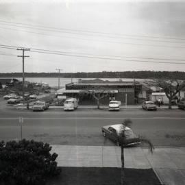 Bank of New South Wales under construction and E S & A Bank, elevated view, cnr Poinciana Avenue & Memorial Avenue, Tewantin, 1970