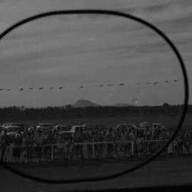 Crowd watching arrival of first East West Airlines flight, Maroochy Airport, 19 December  1970