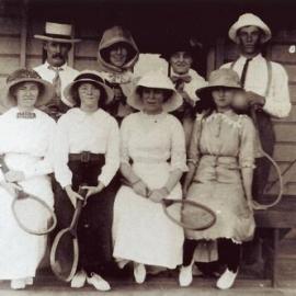 Tennis Party including Charles Tait and Mrs Tait, Tewantin, 1918