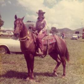 Claudia Hofmann astride a horse, Weyba Ranch, Sunset Drive, Noosa Heads