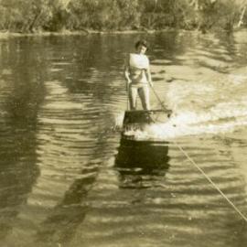 Eileen, aeroplaning behind 'Miss Laguna II', Gympie Terrace, Noosaville, 10 September 1950