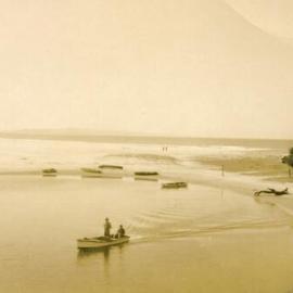 Boats and sandbanks, low tide, Noosa Main Beach, Noosa Heads, 24 August 1949