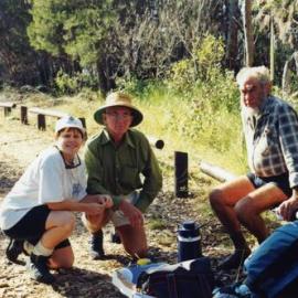 Erica, Vic Collins and George Oxborough (l-r), Mullens Carpark, Rainbow Beach Road, Rainbow Beach, August 1992