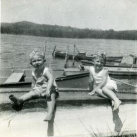 Dennis and Russel Collins (l-r), Weyba Creek, Noosaville, ca 1950s