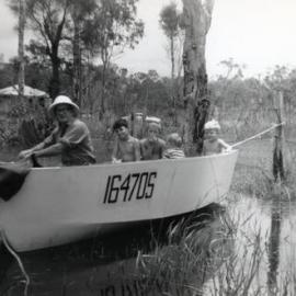 Ernie Stanfield with brothers Wayne, Gary, Brett and Ricky Grice (l-r), 135 Lake Weyba Drive, Noosaville, ca 1968