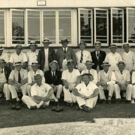 William Lowe (2nd right seated) and the Tigers Men's team, Tewantin-Noosa  Bowls Club, Tewantin, 1960s