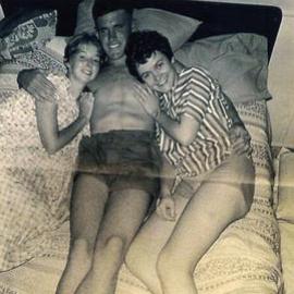 Bev Hacker, Fred Canfield and Gayle O'Leary (l-r), Noosa Heads, 1950s