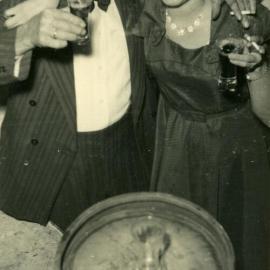Audrey Lowe and Percy Smith, celebrating,  Noosa Heads, 1950s