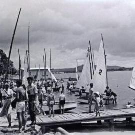 Crowds and sailing competitors, Festival of Waters, Noosaville, 11 October 1959