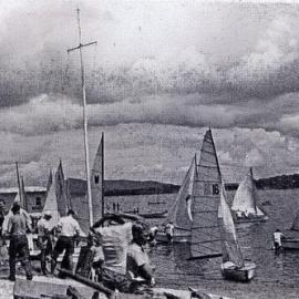 Crowds and sailing competitors, Festival of Waters, Noosaville, 11 October 1959