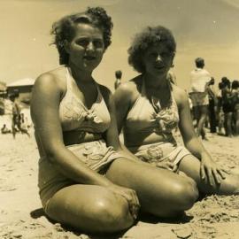 Audrey Lowe and Jean Heartivson, Noosa Main Beach, Noosa Heads, 1949 