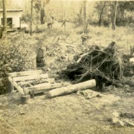Damage at 'Pinevale', Bayview Road, Noosa Heads,  after cyclone, 21 February 1954