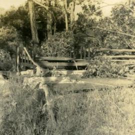 Damage at 'Pinevale', Bayview Road, Noosa Heads,  after cyclone, 21 February 1954