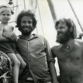 Elissa Freeman, Gabriel SaLa (Chile) (l-r) aboard  La Balsa, Mooloolaba Harbour, Mooloolaba, 6 November 1970
